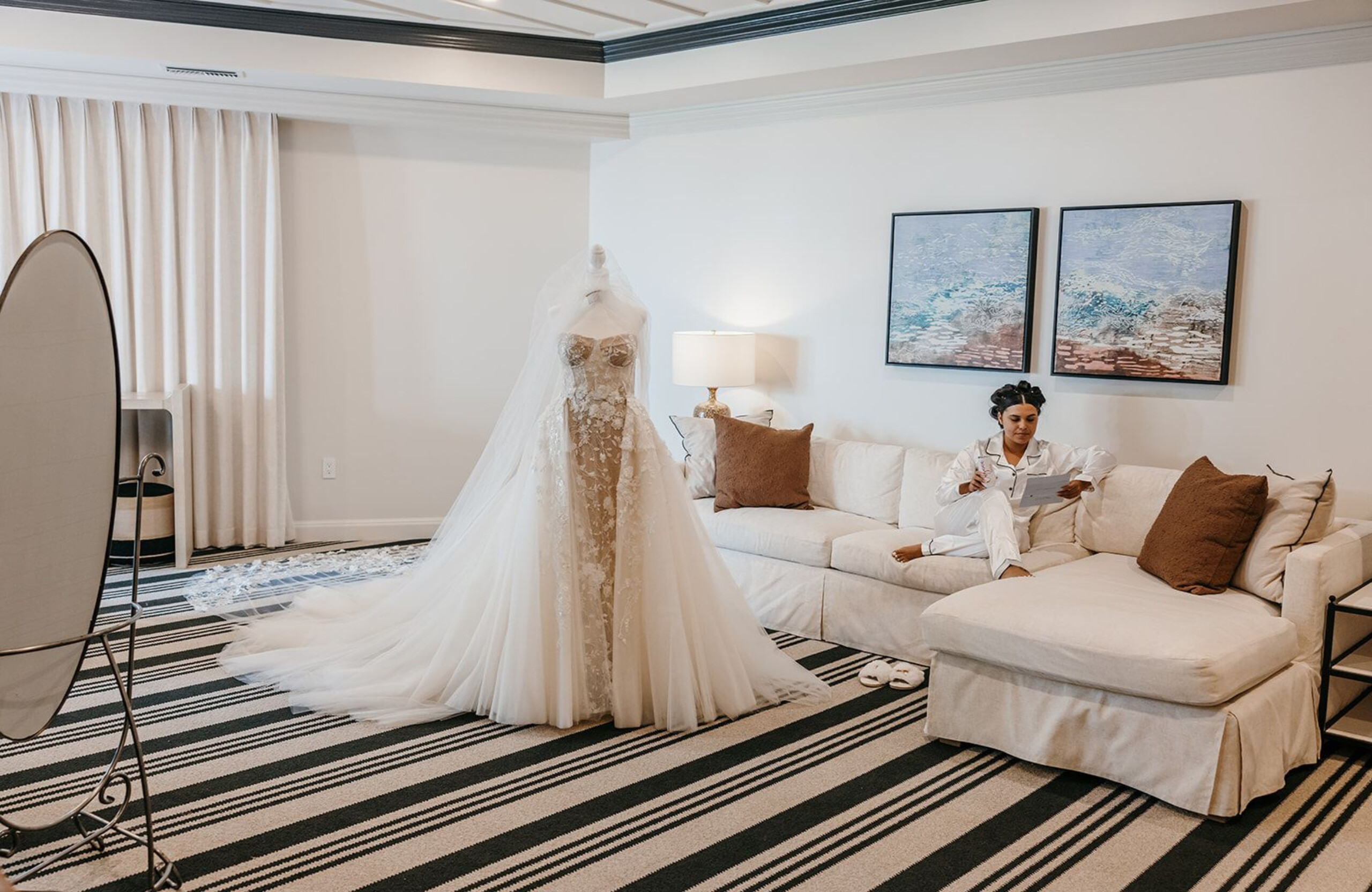 bride in suite at The Ritz-Carlton Grand Cayman