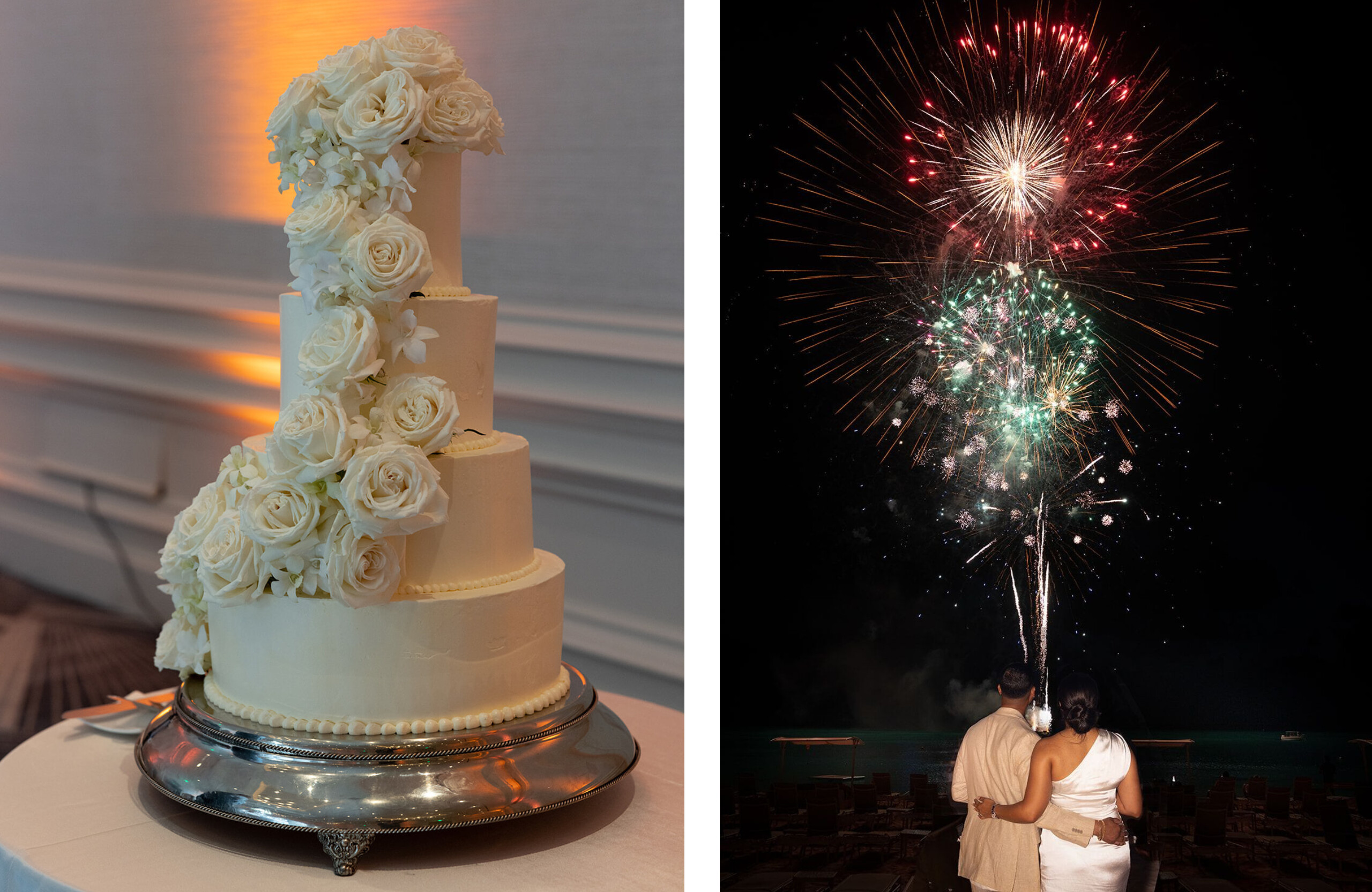 wedding cake and fireworks at The Ritz-Carlton Grand Cayman