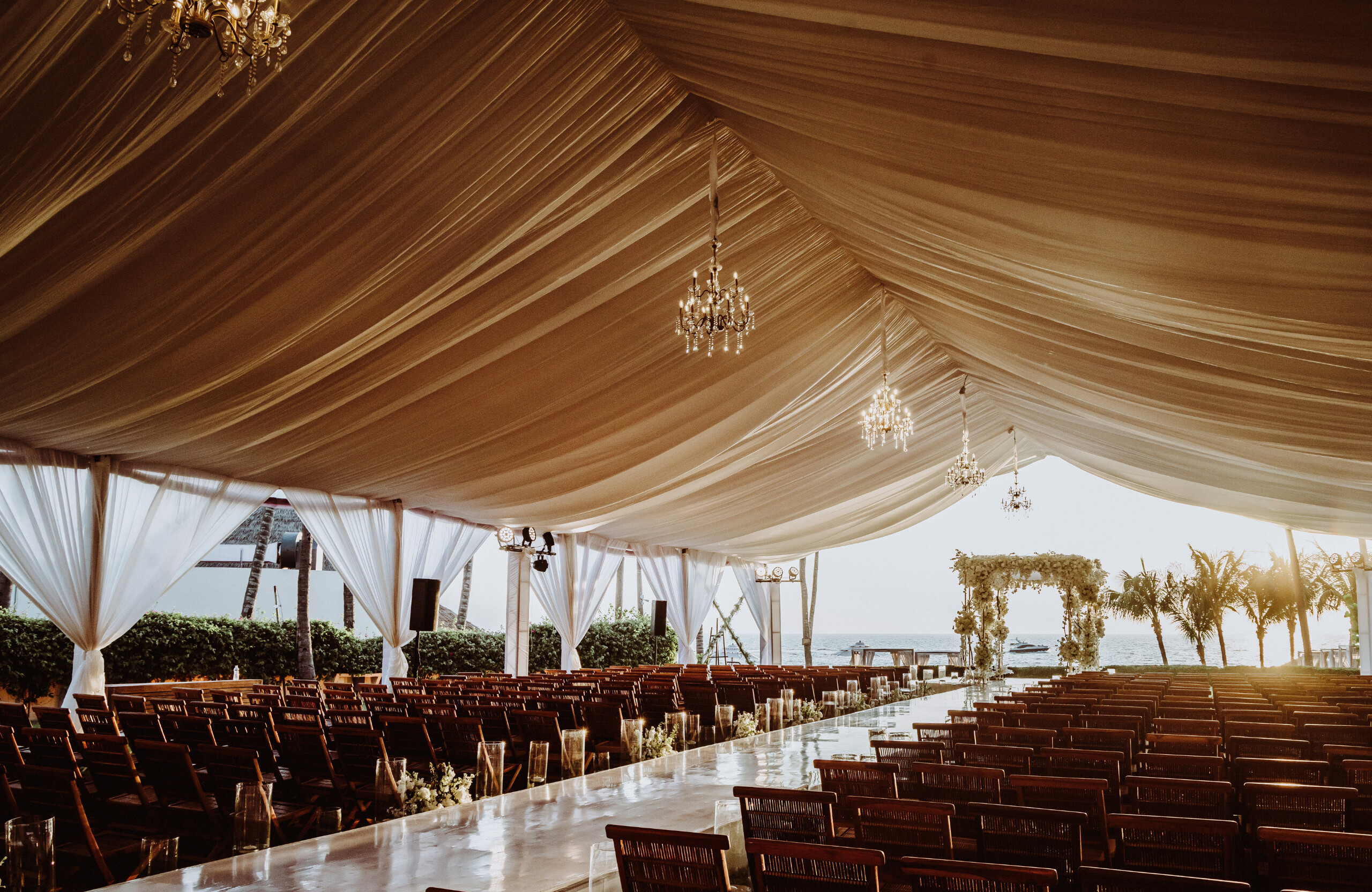 wedding ceremony aisle with draping at Grand Velas Riviera Nayarit