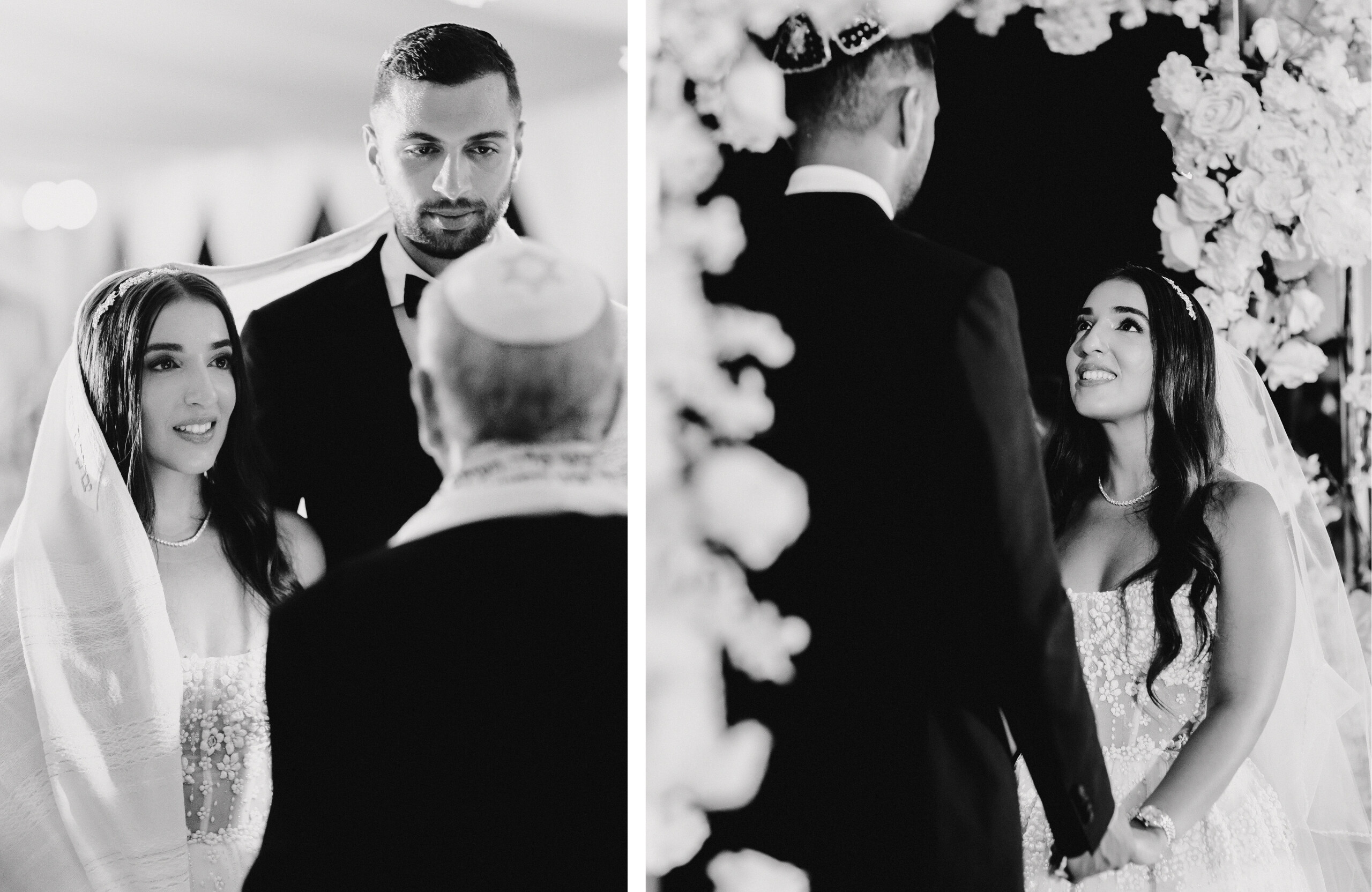 black and white photos of bride and groom Jewish wedding ceremony