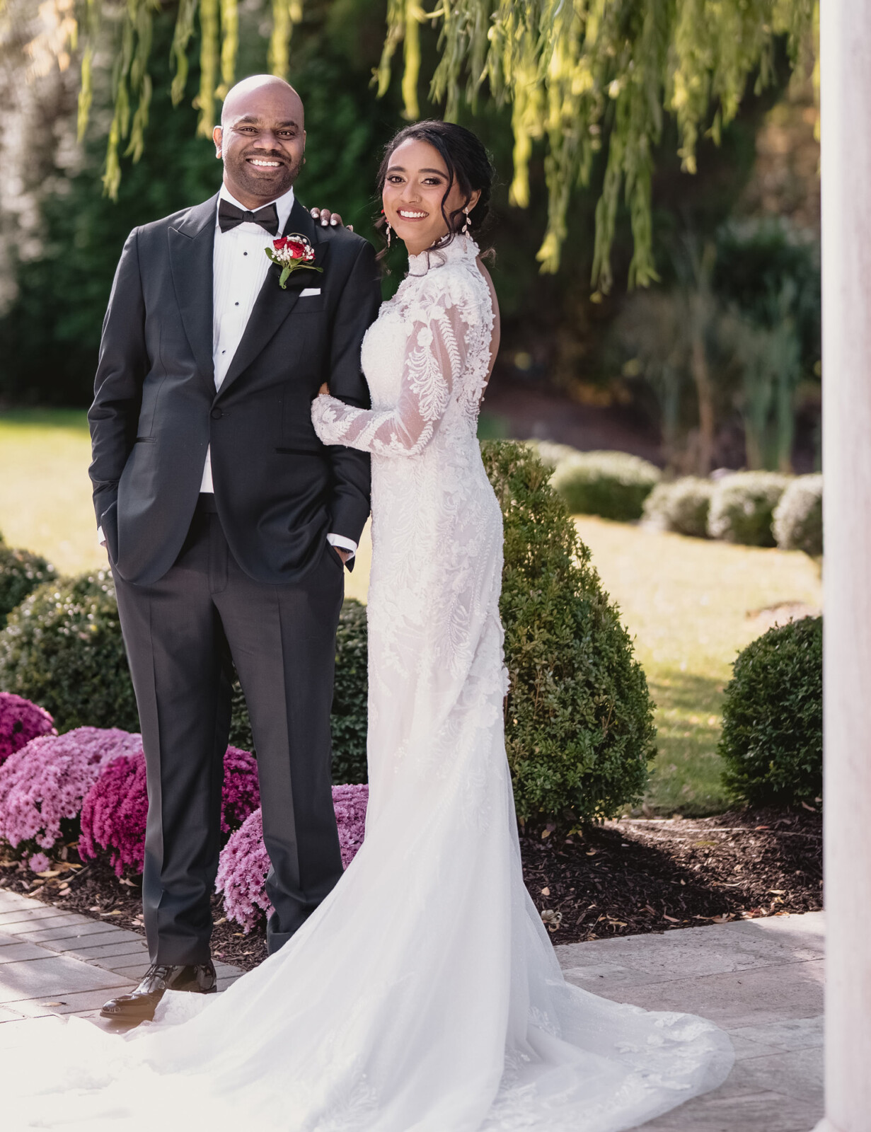 bride and groom at The Mansion on Main Street in New Jersey