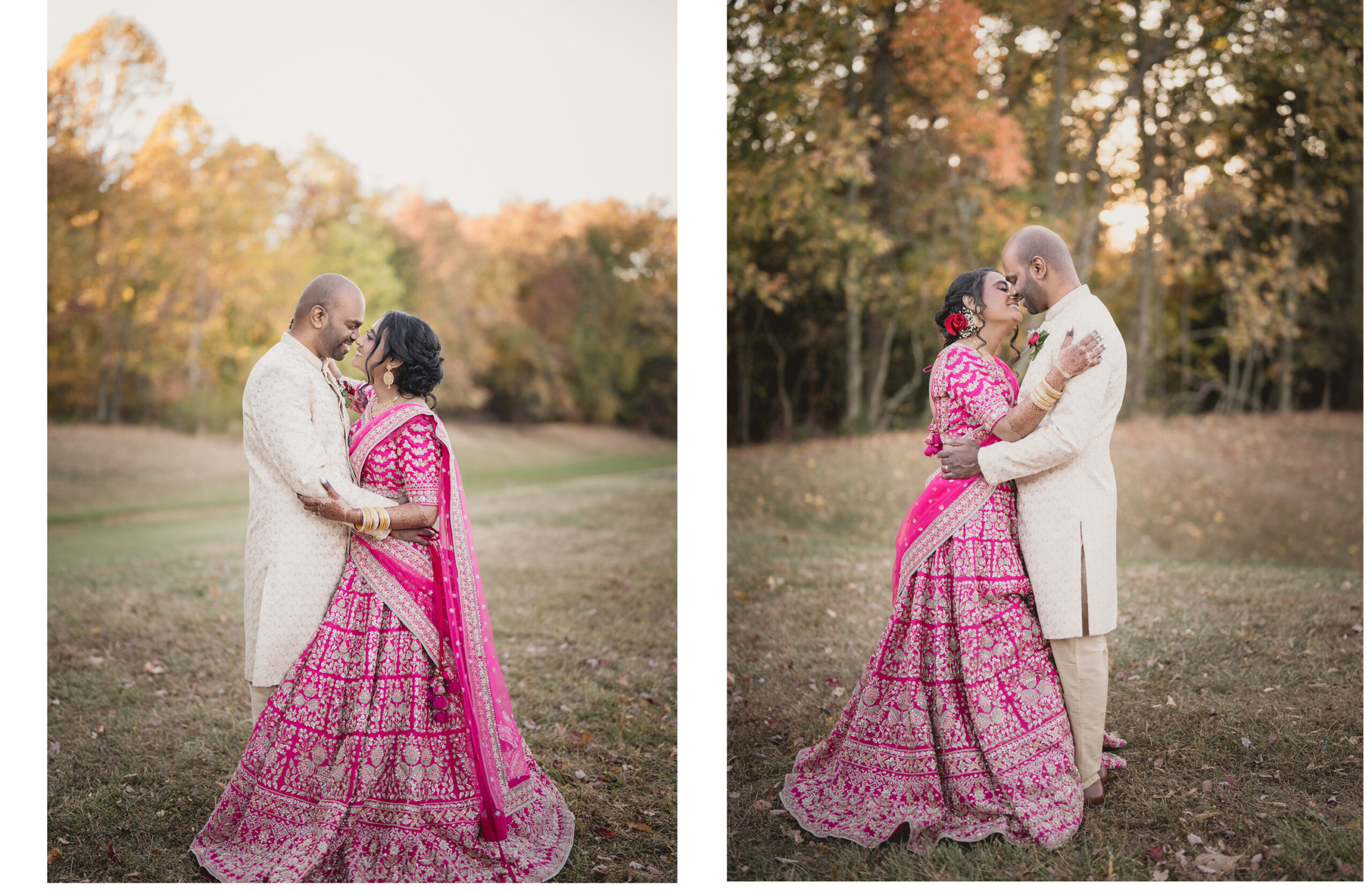 bride and groom wearing custom attire by Nazranaa