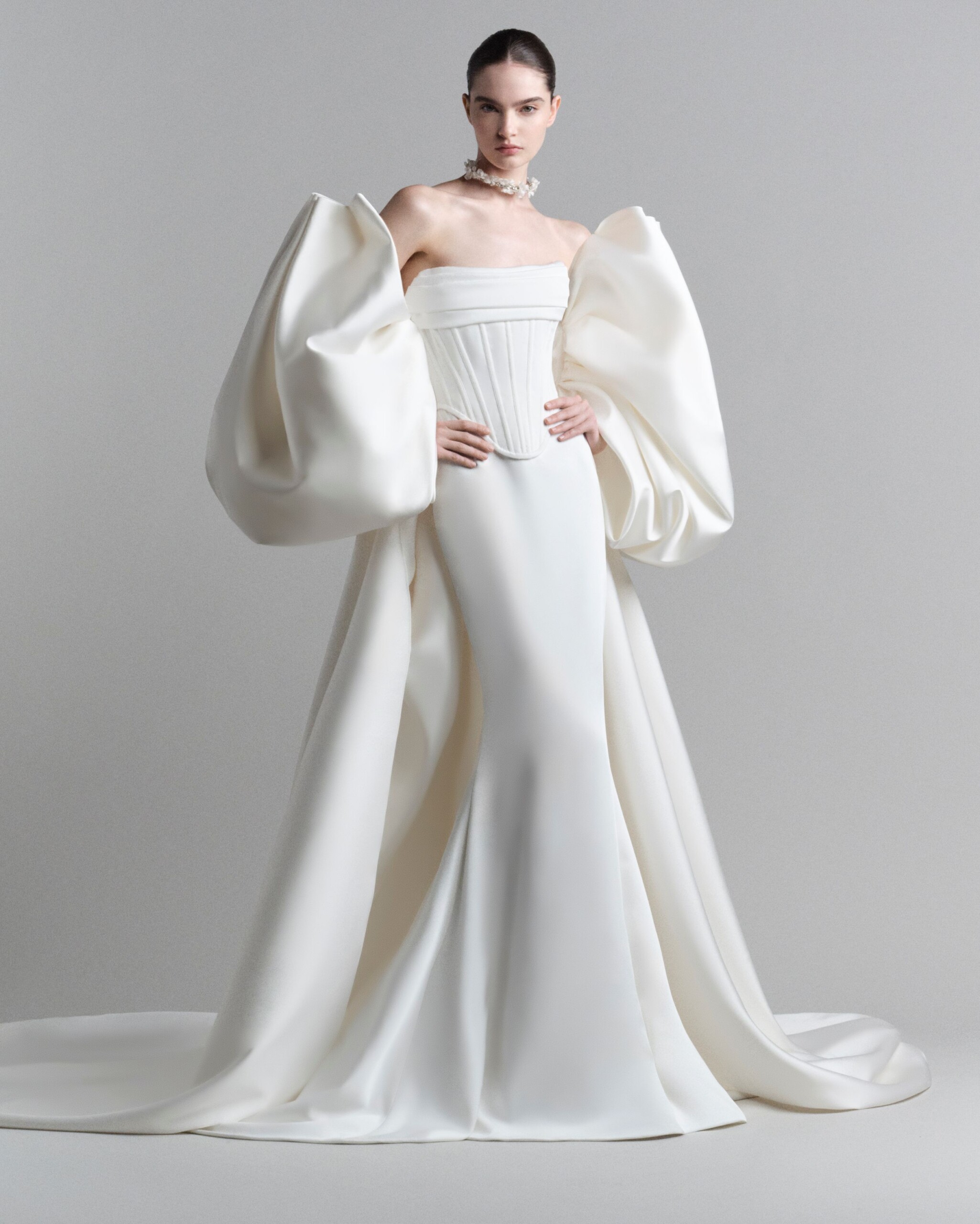 Strapless Wedding Dress with Over Coat