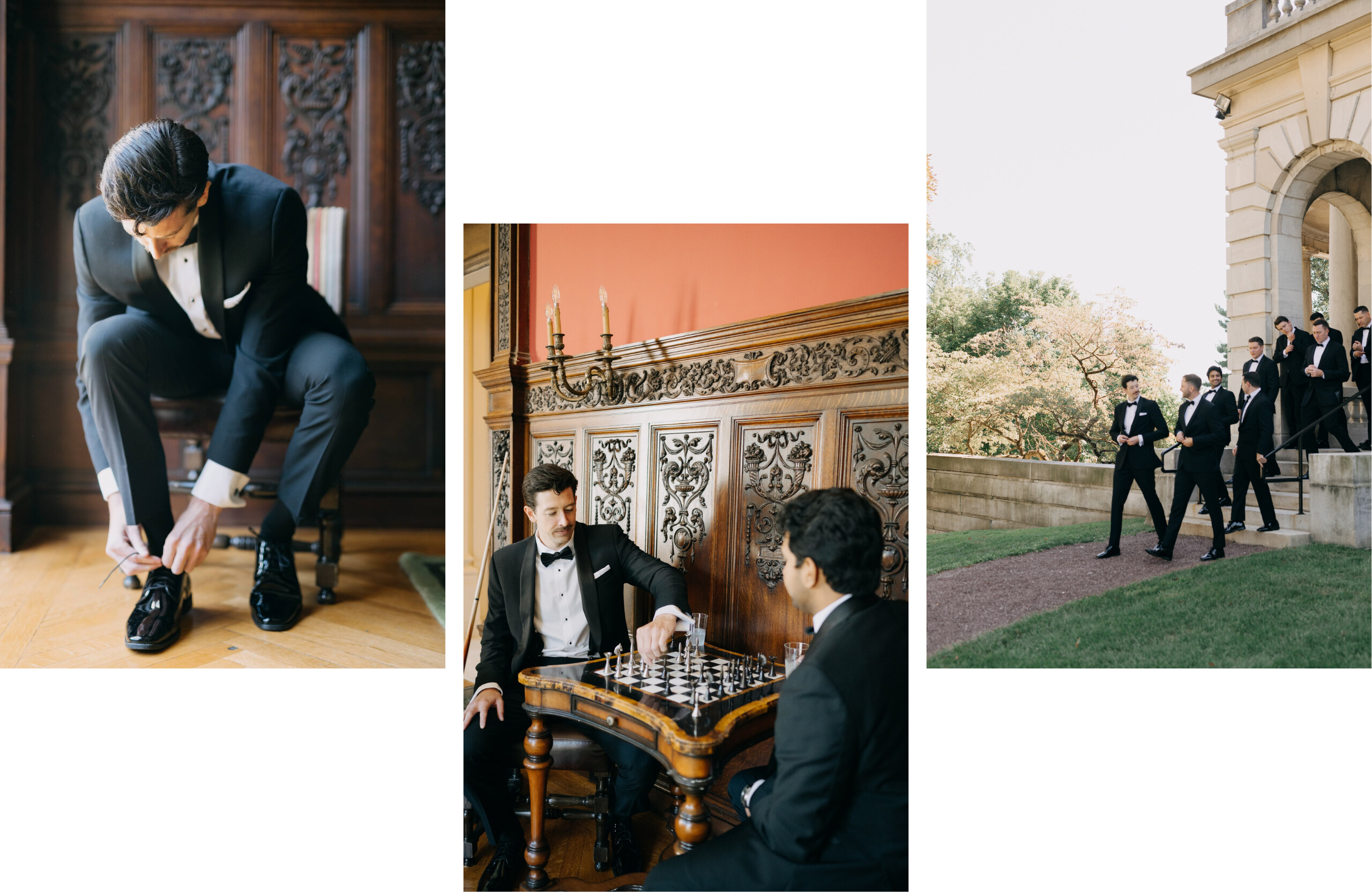 grooms and groomsmen portraits at Elkins Estate
