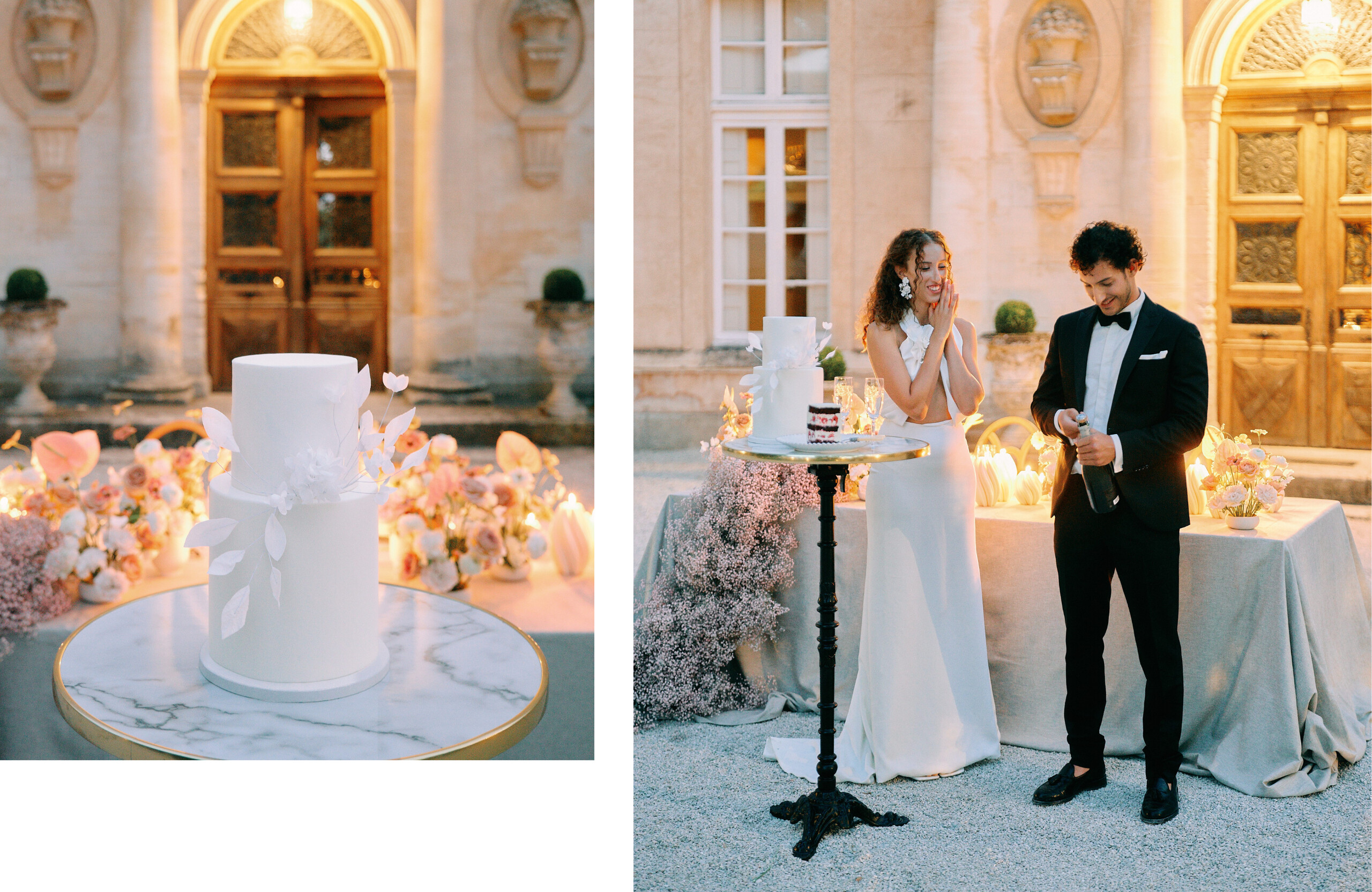 bride and groom cake cutting elopement shoot