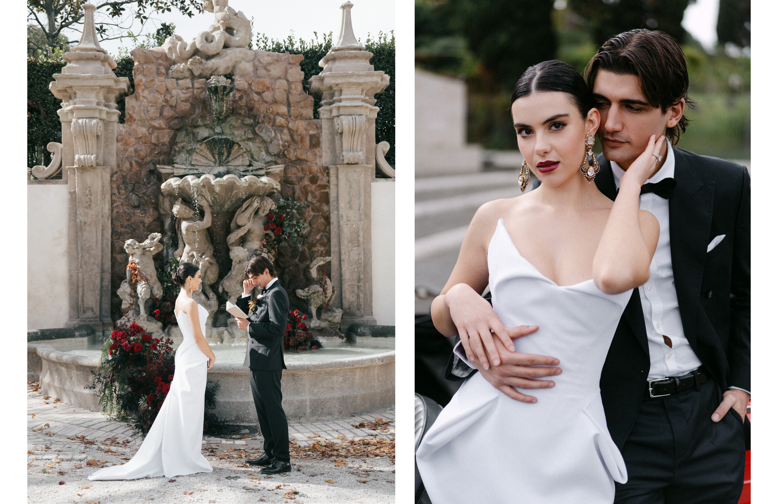 bride and groom elopement in Rome with wedding ceremony decor