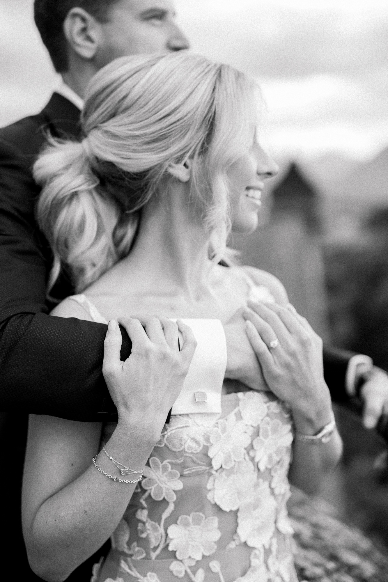 black and white up close photo of couple in Salzburg