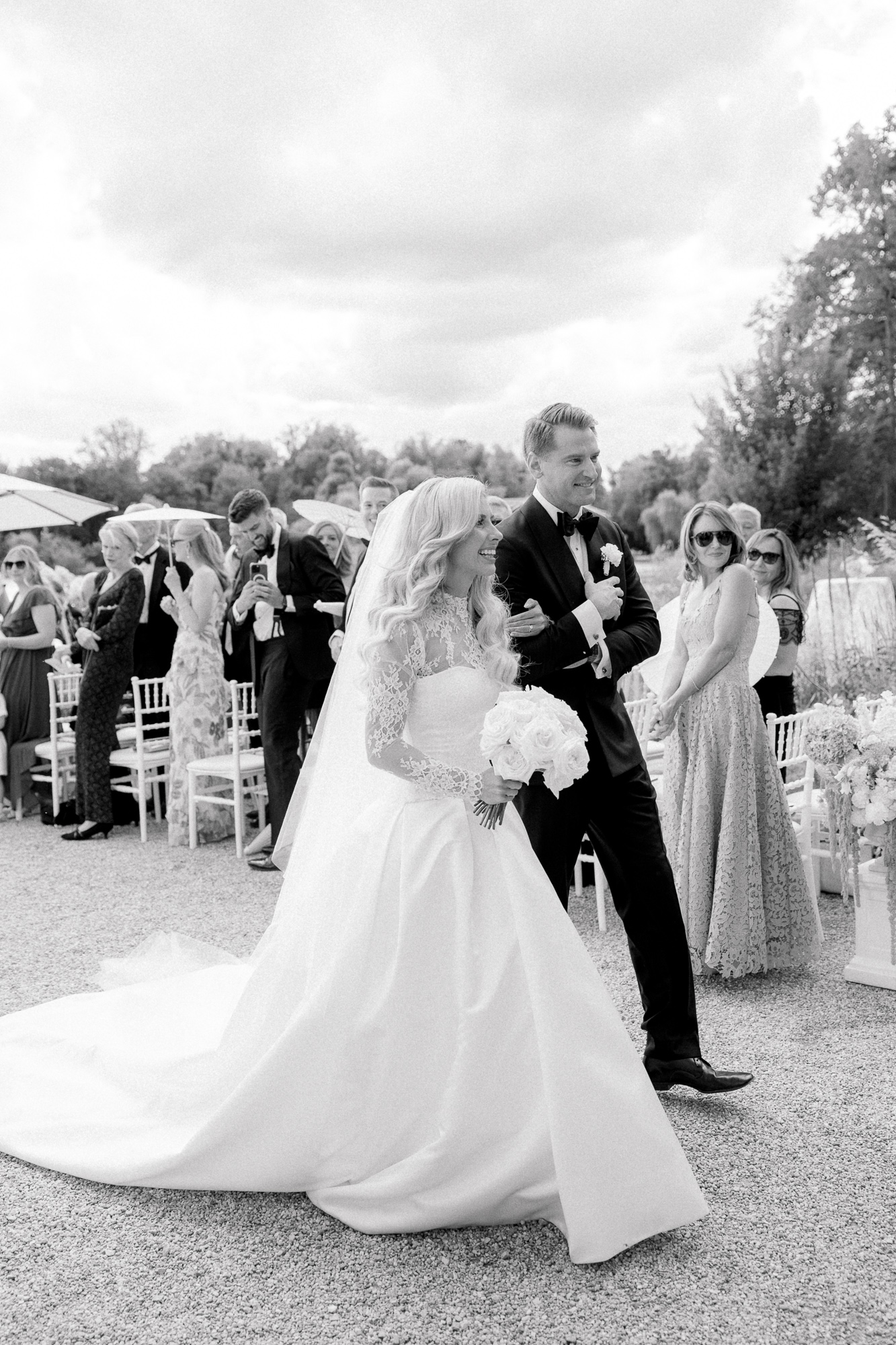 bride and groom black and white photo